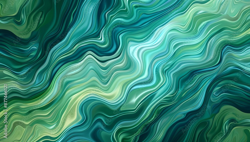 Abstract Green and Blue Swirling Waves Texture Background