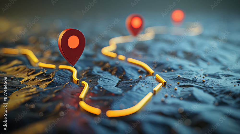 Route between two points with a broken path and a location pin. Location pointer with a continuous line. GPS navigation route mark. Route between two points with a broken path and a location pin. Location pointer with a continuous line. GPS navigation route mark.