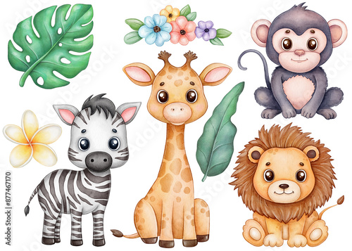 Wall Mural Cute baby animals safari clipart