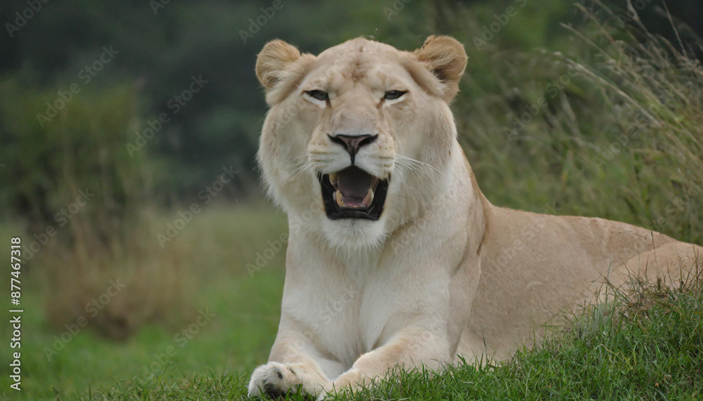 Lioness displays dangerous teeth during light Lioness displays dangerous teeth during light