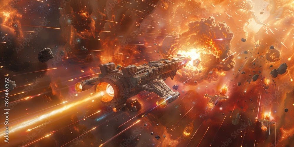 Obraz premium Vibrant Space Battle: Intense and Dramatic, generative ai