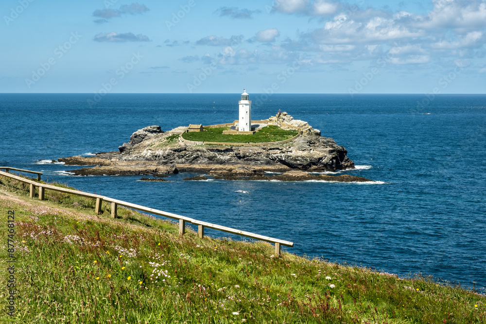 Godrevy Lighthouse was built in 1858–1859 on Godrevy Island in St Ives Bay, Cornwall. Godrevy Lighthouse was built in 1858–1859 on Godrevy Island in St Ives Bay, Cornwall.
