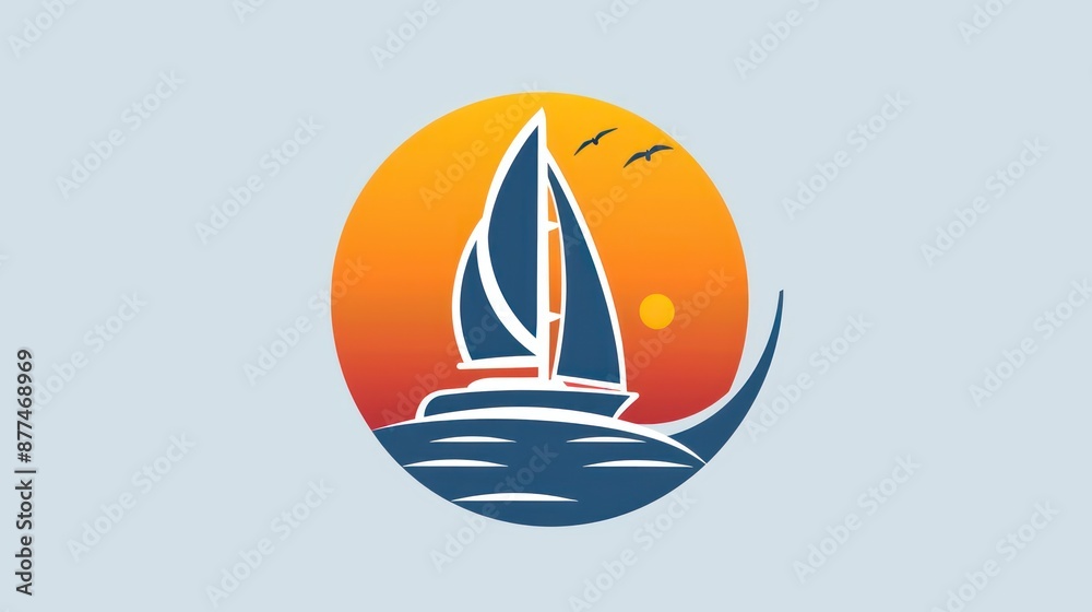 A sailboat is on a blue and orange background A sailboat is on a blue and orange background