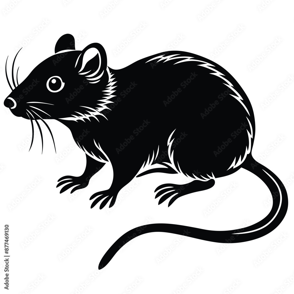 Fototapeta premium Rat Silhouette, Rat Isolated On White Background