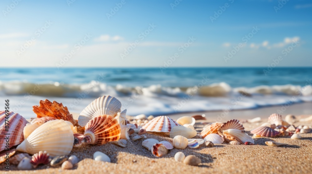 Seashells on the sandy beach near the surf line Seashells on the sandy beach near the surf line