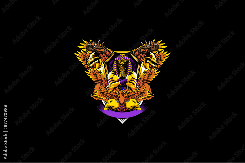 Skull sphinx egypt with mythological animalsvector logo template Skull sphinx egypt with mythological animalsvector logo template