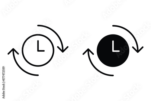 Twenty four hour with arrow loop icon, 24 hours cyclic sign, Opened order execution or delivery, All day business and service, Vector illustration