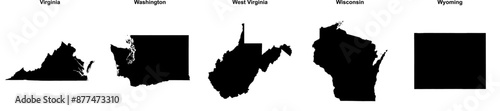 Virginia, Washington, West Virginia, Wisconsin, Wyoming outline maps