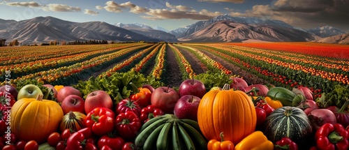 Create an image of a familyowned farm celebrating a successful harvest of fresh produce photo