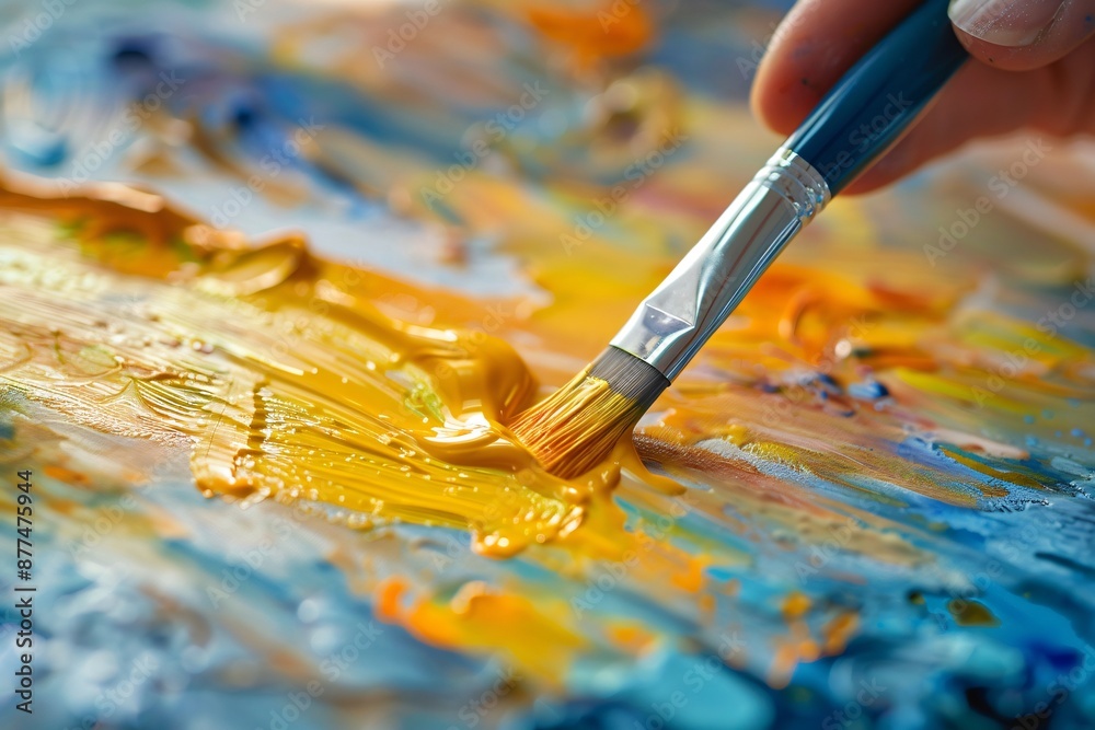 Close-Up of a Paintbrush Creating a Vibrant Abstract Painting Close-Up of a Paintbrush Creating a Vibrant Abstract Painting