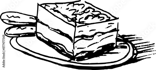 Matcha tea. Doodle sketch style. Vector illustration Dessert cake tiramisu 
