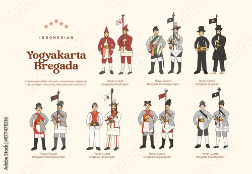 Isolated Indonesian Culture Royal Guard Bregada Jogja Illustration photo