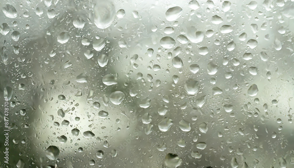 Raindrops hit the glass. with a blurry background of green forest - generative ai Raindrops hit the glass. with a blurry background of green forest - generative ai