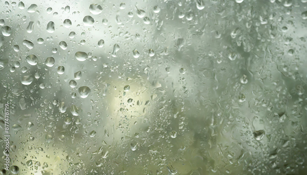 Raindrops hit the glass. with a blurry background of green forest - generative ai Raindrops hit the glass. with a blurry background of green forest - generative ai