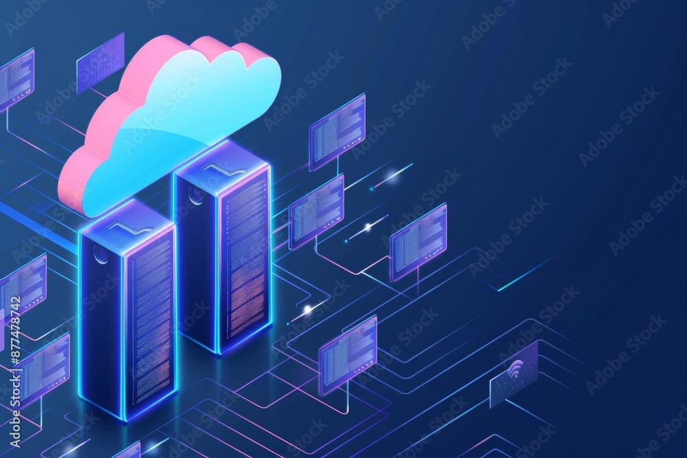 Wireless-enabled hardware interacting with cloud databases, front view, optimizing performance, cybernetic tone, Analogous Color Scheme Wireless-enabled hardware interacting with cloud databases, front view, optimizing performance, cybernetic tone, Analogous Color Scheme
