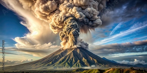 picturesque volcanic eruption ash cloud rising from the volcano, picturesque, volcanic, cloud, eruption photo