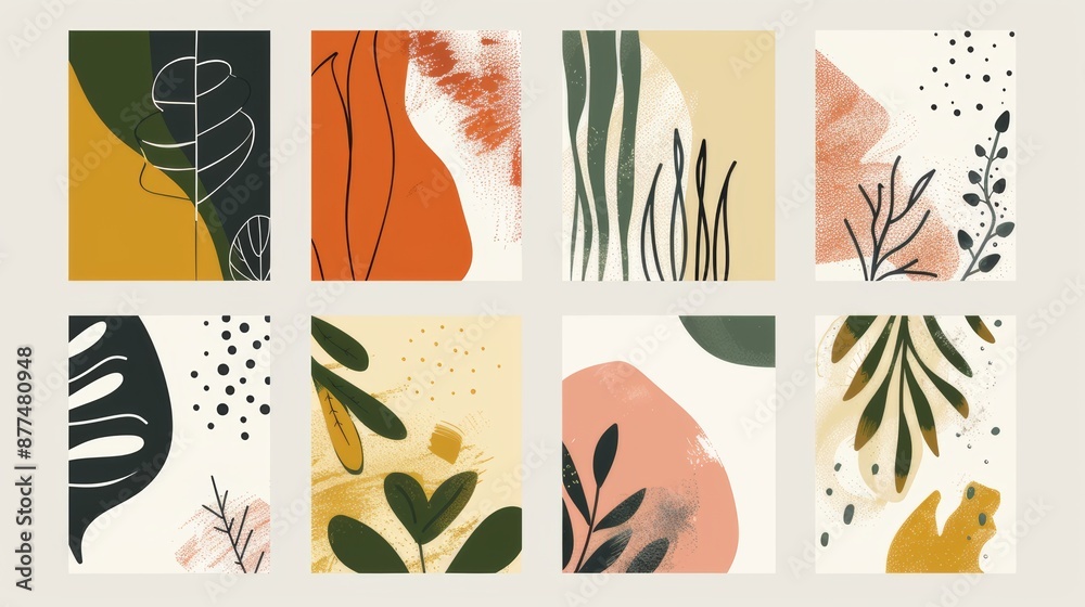 set of eight abstract botanical vector illustrations on white background set of eight abstract botanical vector illustrations on white background