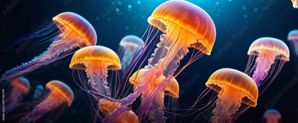 colorfull glow jellyfish in the deep ocean colorfull glow jellyfish in the deep ocean