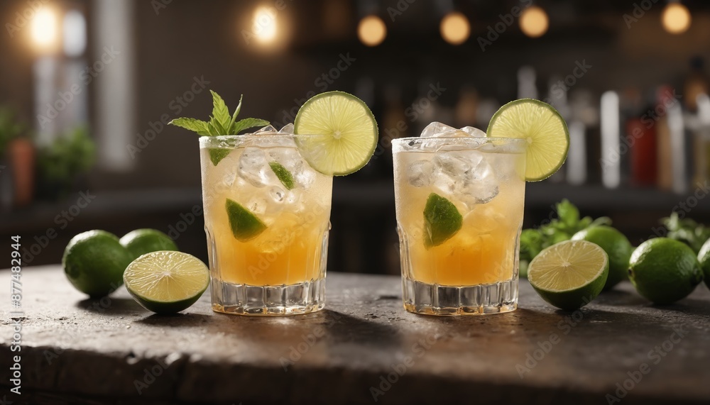 Fototapeta premium A refreshing golden margarita on a bar countertop