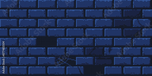 Stone brick castle wall pixel art background. Ancient old masonry 8 bit banner. Game development, mobile app template. Backdrop vector illustration. 