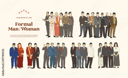 Isolated Indonesian Office worker business person handdrawn illustration
