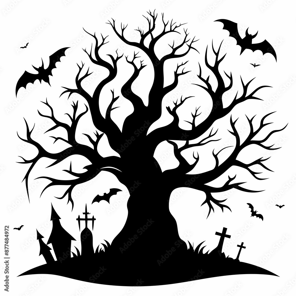 silhouette of a tree,gothic tree for Halloween vector silhouette of a tree,gothic tree for Halloween vector