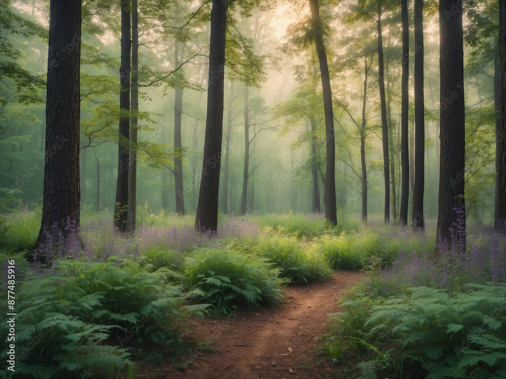 Fototapeta premium Misty morning in the forest