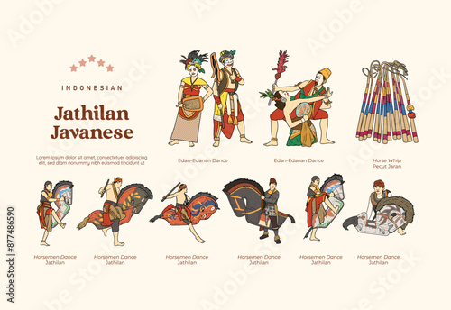 Isolated Javanese culture jathilan dance handdrawn illustration
