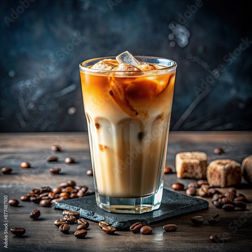 Vietnamese iced coffee sweetened condensed milk and ice in the glass Asian summer local food and beverages , Vietnamese, local, iced, coffee, glass, beverages, sweetened, Asian