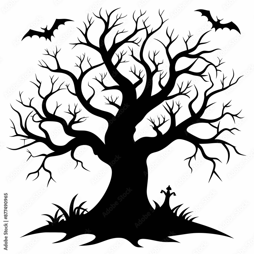 silhouette of a tree with roots,gothic tree for Halloween vector silhouette silhouette of a tree with roots,gothic tree for Halloween vector silhouette