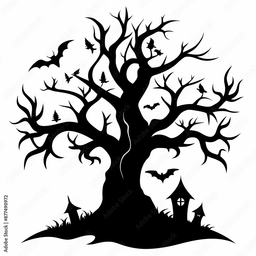 silhouette of a tree with roots,gothic tree for Halloween vector silhouette