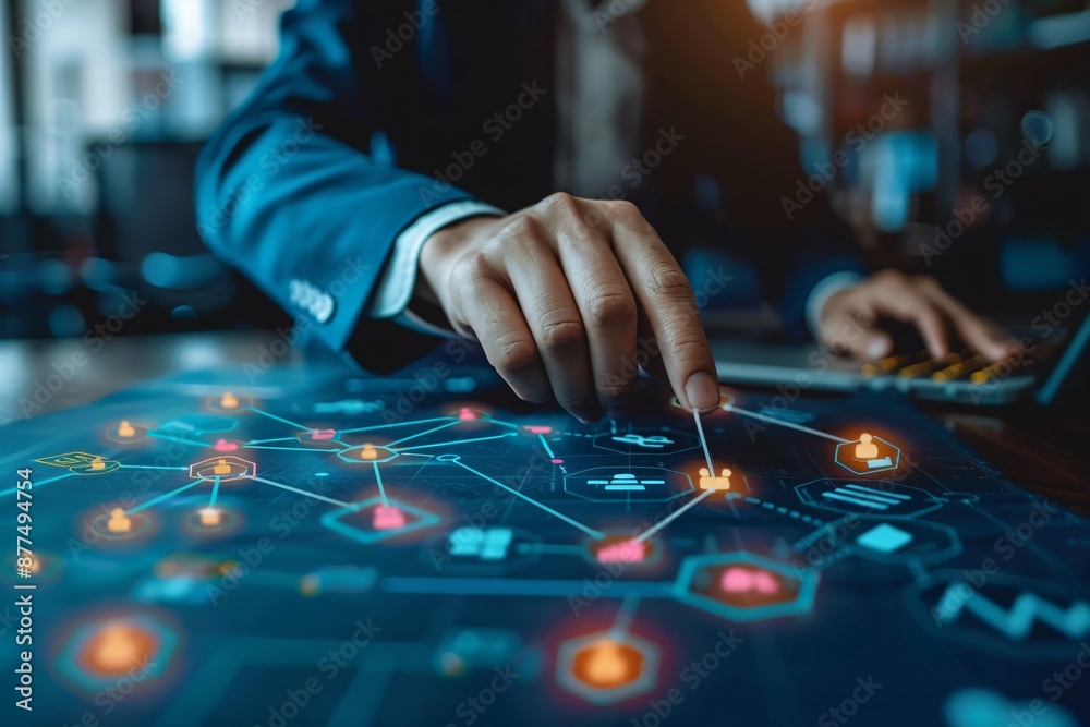 Business Professional Interacting with Futuristic Digital Interface