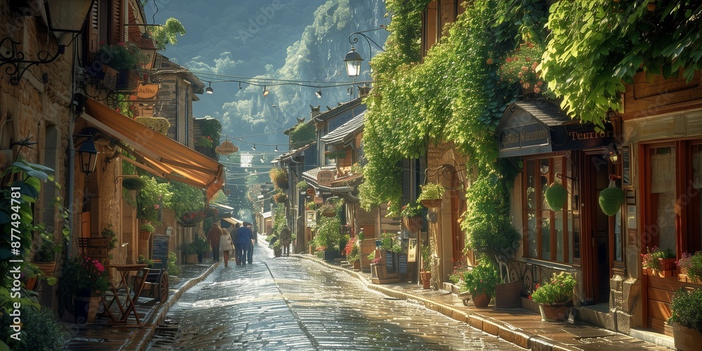 Historic Cobblestone Streets of Pyrenean Principality, generative ai Historic Cobblestone Streets of Pyrenean Principality, generative ai