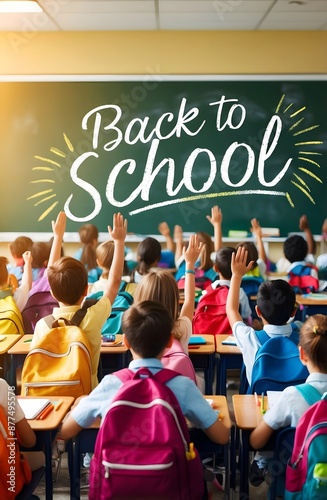 Obraz na płótnie Kids in classroom on first day of school, back to school concept, people background, template, chalk and board w salonie