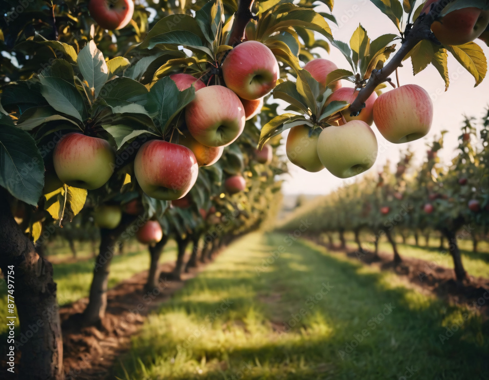 Φωτογραφία Sweet and appetising apples in a sunny orchard, Słodkie i apetyczne jabłka w sło