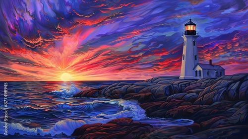 Peggy's cove lighthouse sunset ocean view landscape in Halifax, Nova Scotia