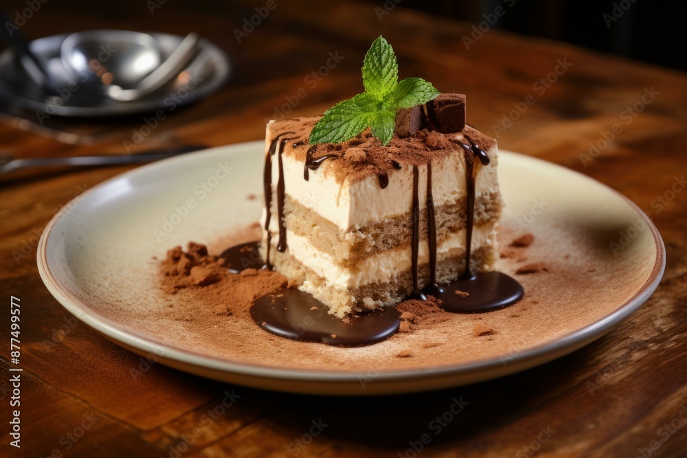 Rich Tiramisu dessert. Cream plate bakery. Generate Ai Rich Tiramisu dessert. Cream plate bakery. Generate Ai