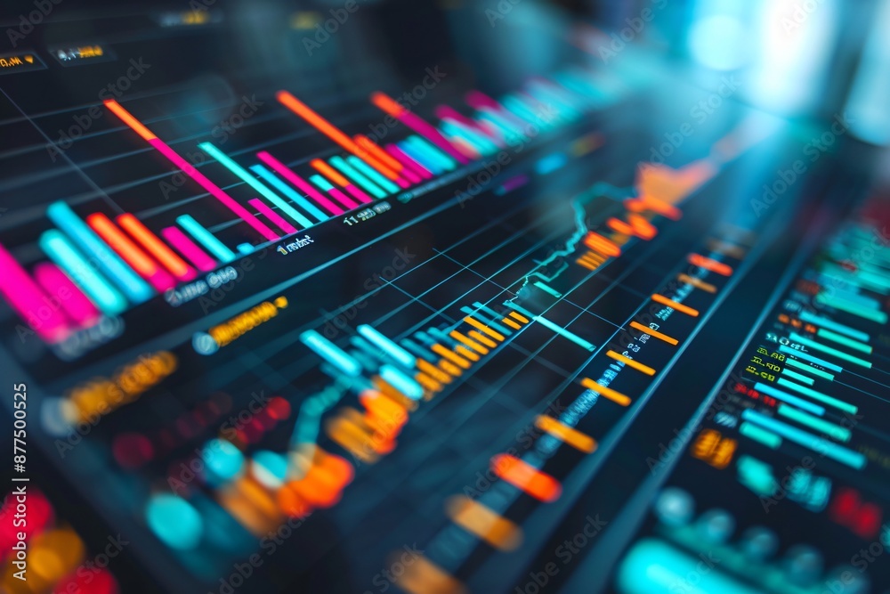 Fototapeta premium Dynamic Financial Data Visualization on Digital Screen
