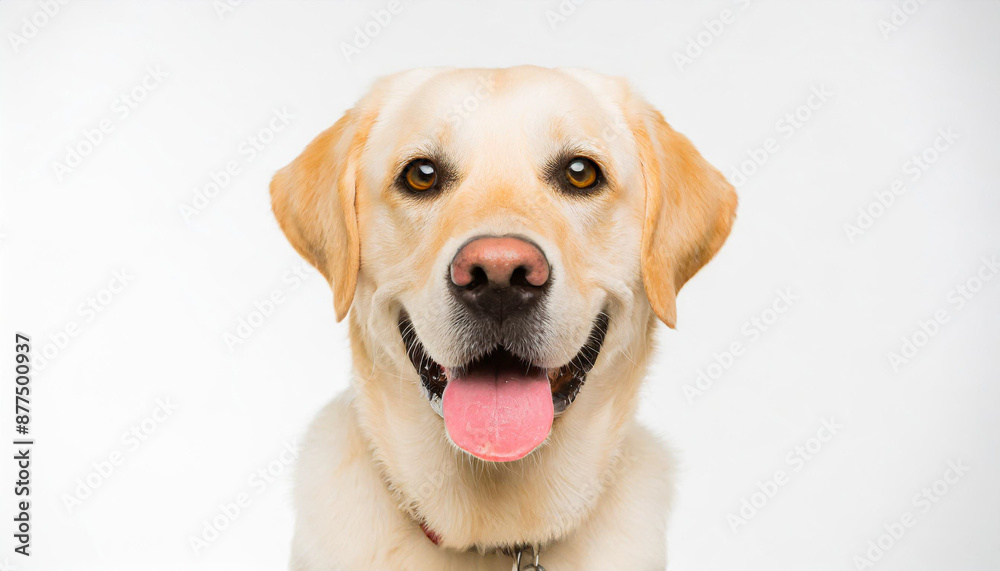 Portrait of a blond labrador retriever dog looking at the camera with a big smile isolated on a white background Portrait of a blond labrador retriever dog looking at the camera with a big smile isolated on a white background