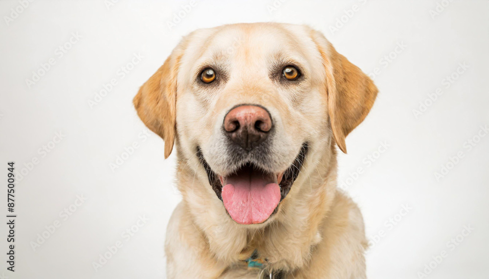 Portrait of a blond labrador retriever dog looking at the camera with a big smile isolated on a white background Portrait of a blond labrador retriever dog looking at the camera with a big smile isolated on a white background