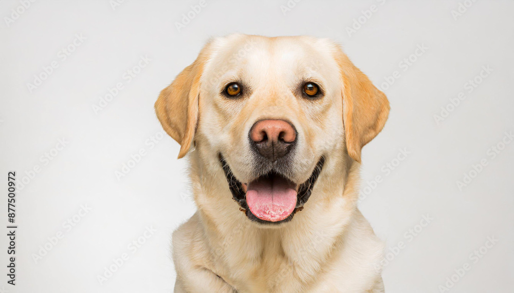 Portrait of a blond labrador retriever dog looking at the camera with a big smile isolated on a white background Portrait of a blond labrador retriever dog looking at the camera with a big smile isolated on a white background