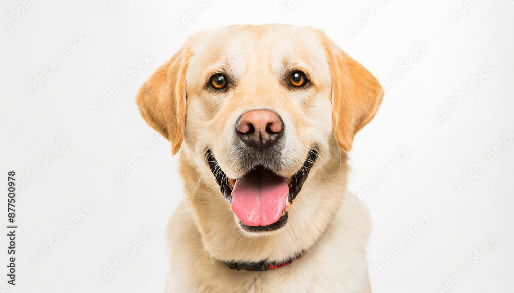 Portrait of a blond labrador retriever dog looking at the camera with a big smile isolated on a white background Portrait of a blond labrador retriever dog looking at the camera with a big smile isolated on a white background