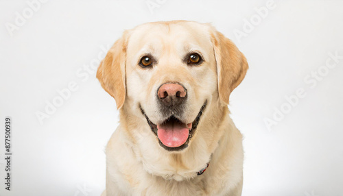 Portrait of a blond labrador retriever dog looking at the camera with a big smile isolated on a white background © netsay