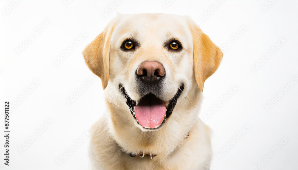Portrait of a blond labrador retriever dog looking at the camera with a big smile isolated on a white background Portrait of a blond labrador retriever dog looking at the camera with a big smile isolated on a white background