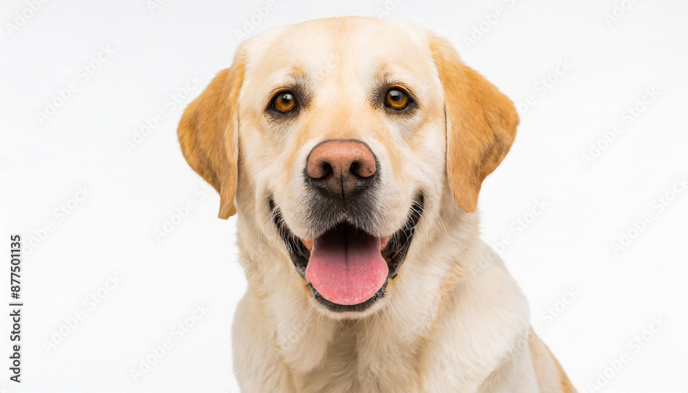 Portrait of a blond labrador retriever dog looking at the camera with a big smile isolated on a white background Portrait of a blond labrador retriever dog looking at the camera with a big smile isolated on a white background
