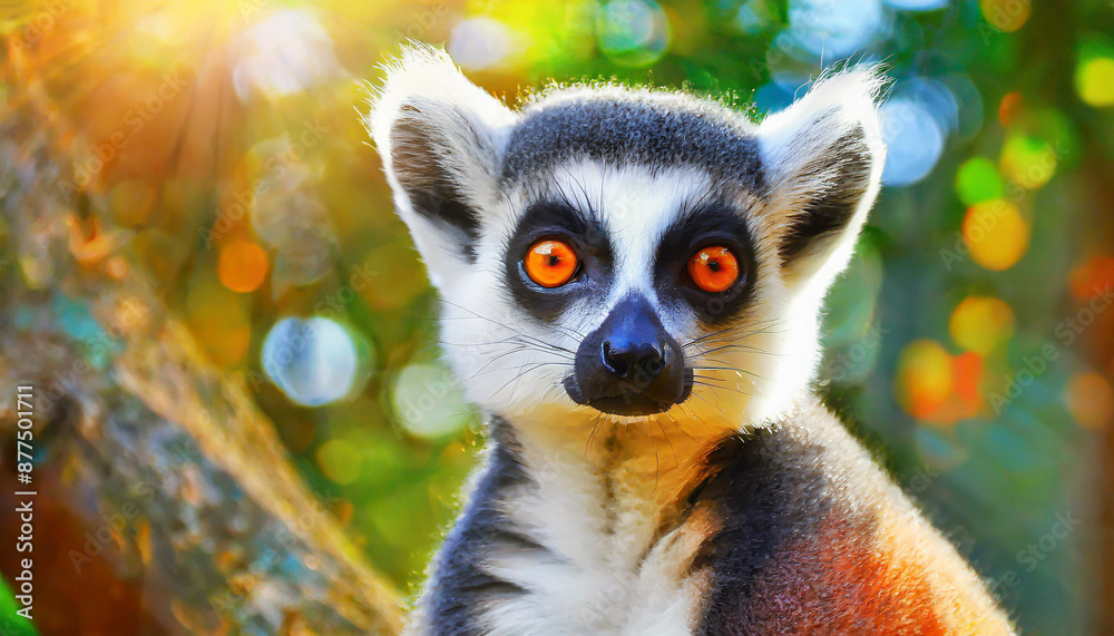 Obraz premium Lemur looking, Ring-tailed lemur Lemur catta wild portrait