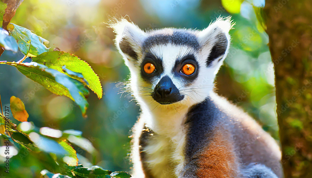 Obraz premium Lemur looking, Ring-tailed lemur Lemur catta wild portrait