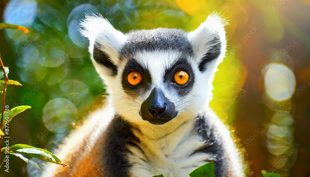 Obraz premium Lemur looking, Ring-tailed lemur Lemur catta wild portrait
