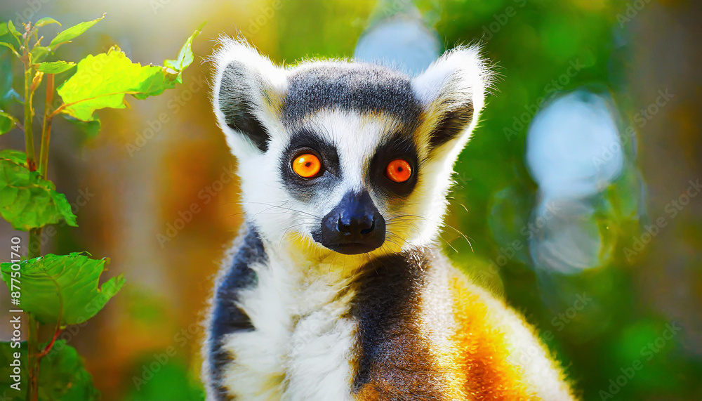 Obraz premium Lemur looking, Ring-tailed lemur Lemur catta wild portrait