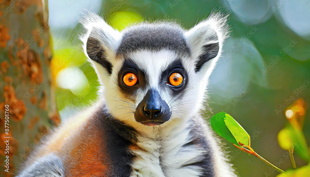 Obraz premium Lemur looking, Ring-tailed lemur Lemur catta wild portrait